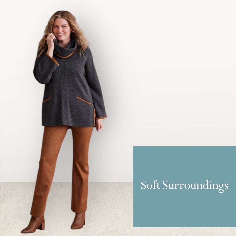 Soft Surroundings Hanna Tunic Sweater Women’s Gray Wool Blend Cowl Neck S 25739